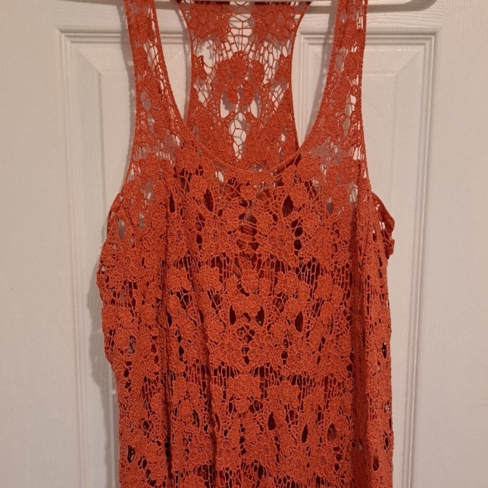 Orange Lace Sleeveless Top